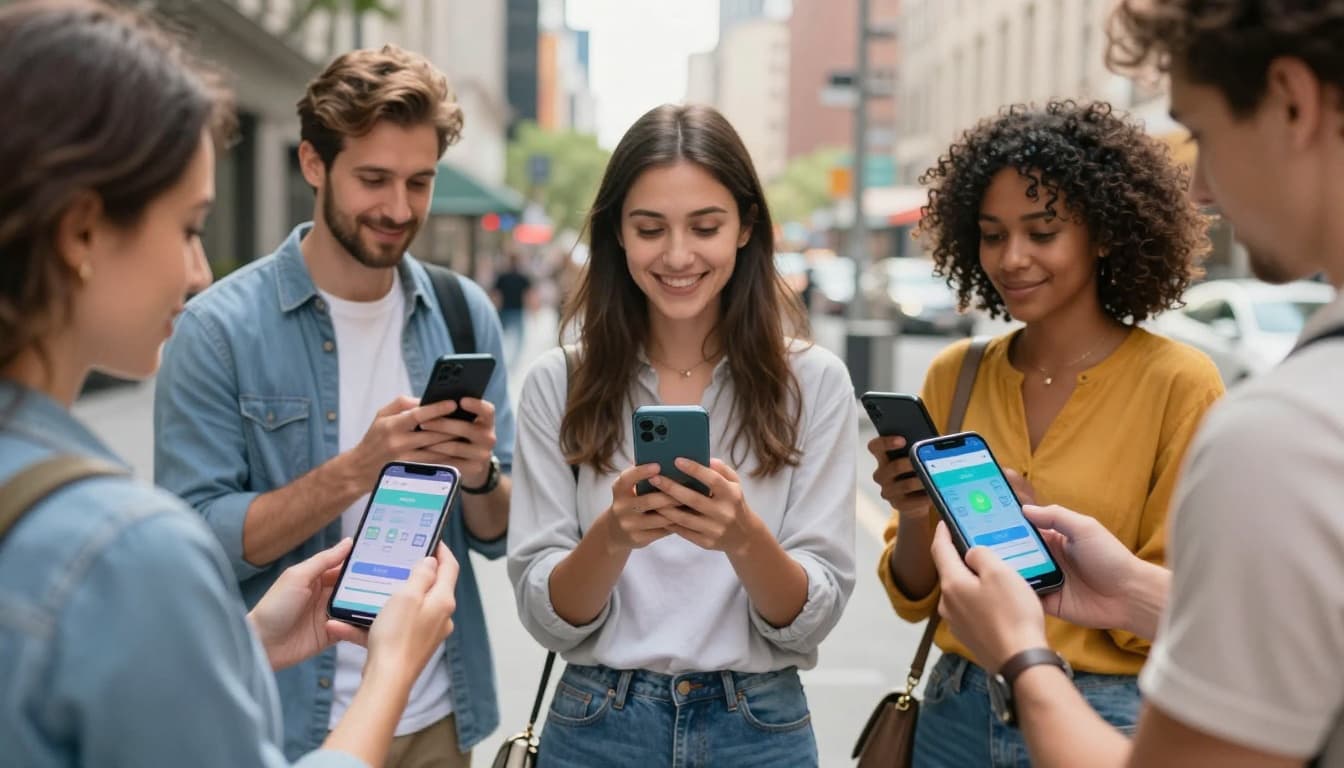 People using smartphones showing identity wallets for a future verification experience.